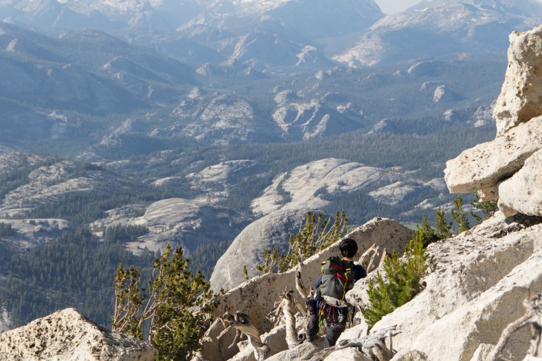 Ken descending on the north side of Cathedral Peak